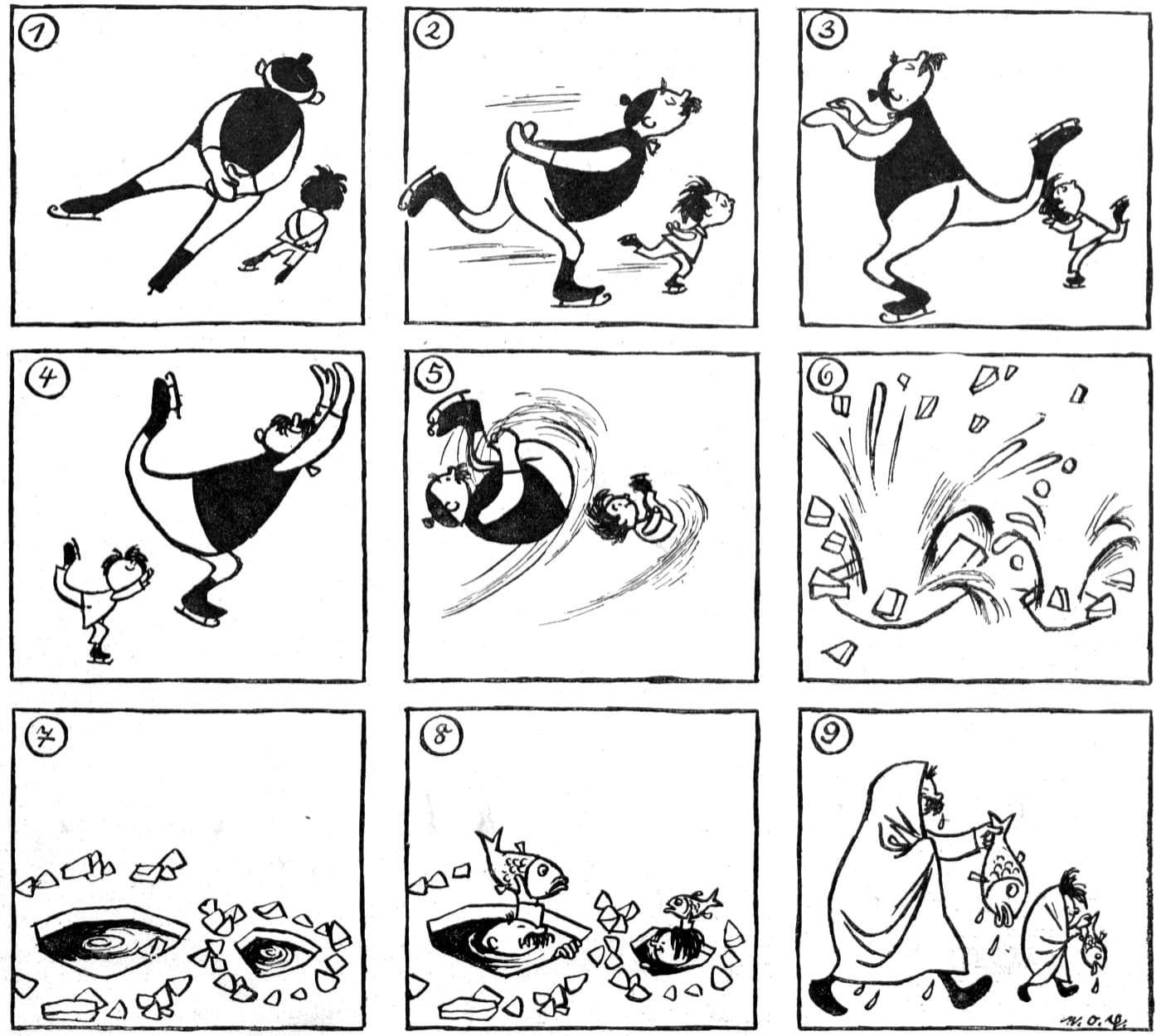 Comic, black-white colored: Father and son