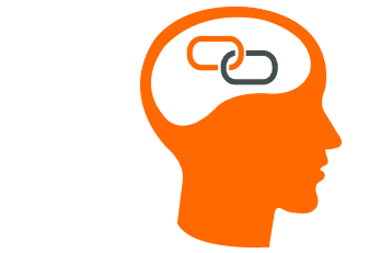 A drawing of a head with a connection of two circles in the brain