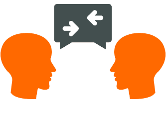 A drawing of two heads interacting with each other